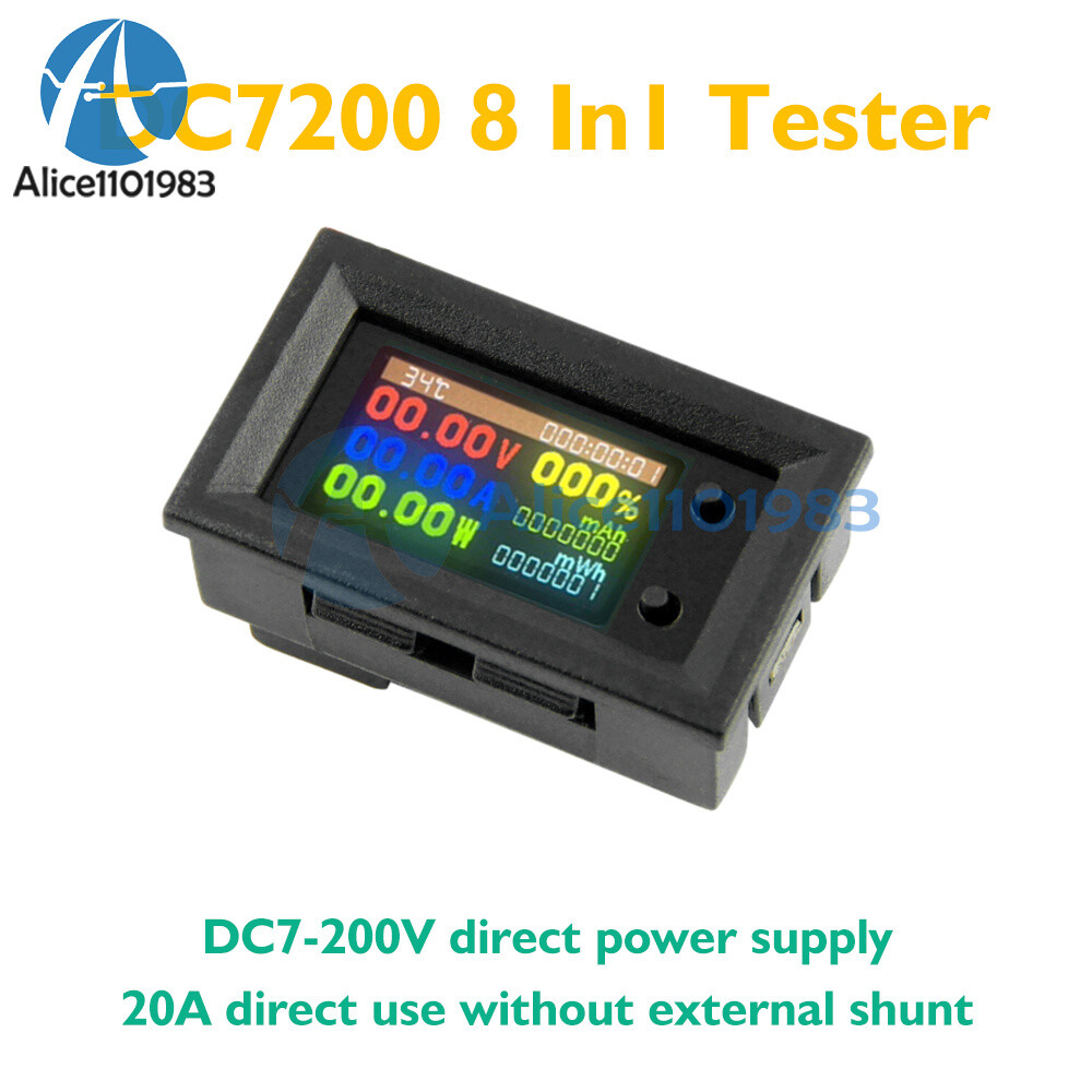 DC 7-200V 20A 1.14″ HD IPS LCD Screen 8-in-1 Multi-function Power Voltage Meter
