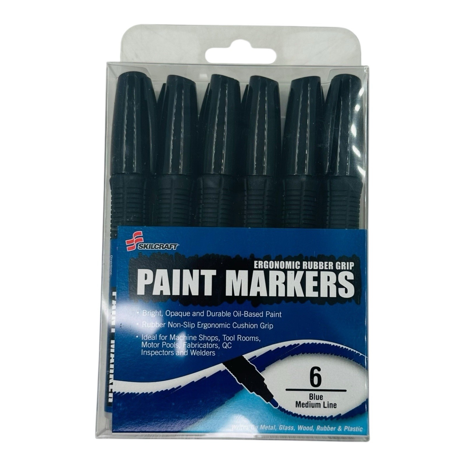 6 Count Oil Based BLACK Paint Markers for Wood Metal Glass Plastic – Rubber Grip
