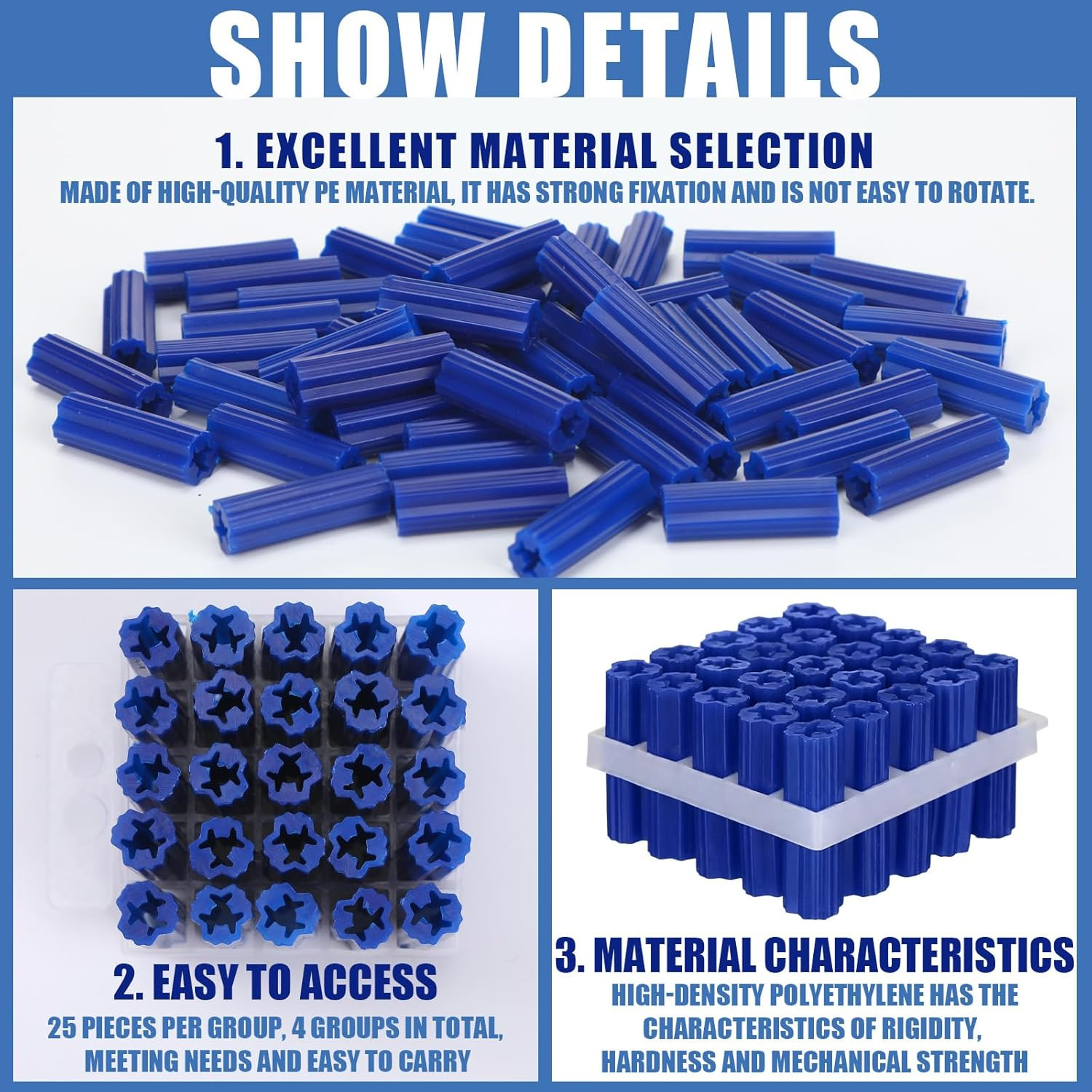 100 Pcs Expanding Plastic Concrete Anchors Screw Anchors Drywall Wall Expansion