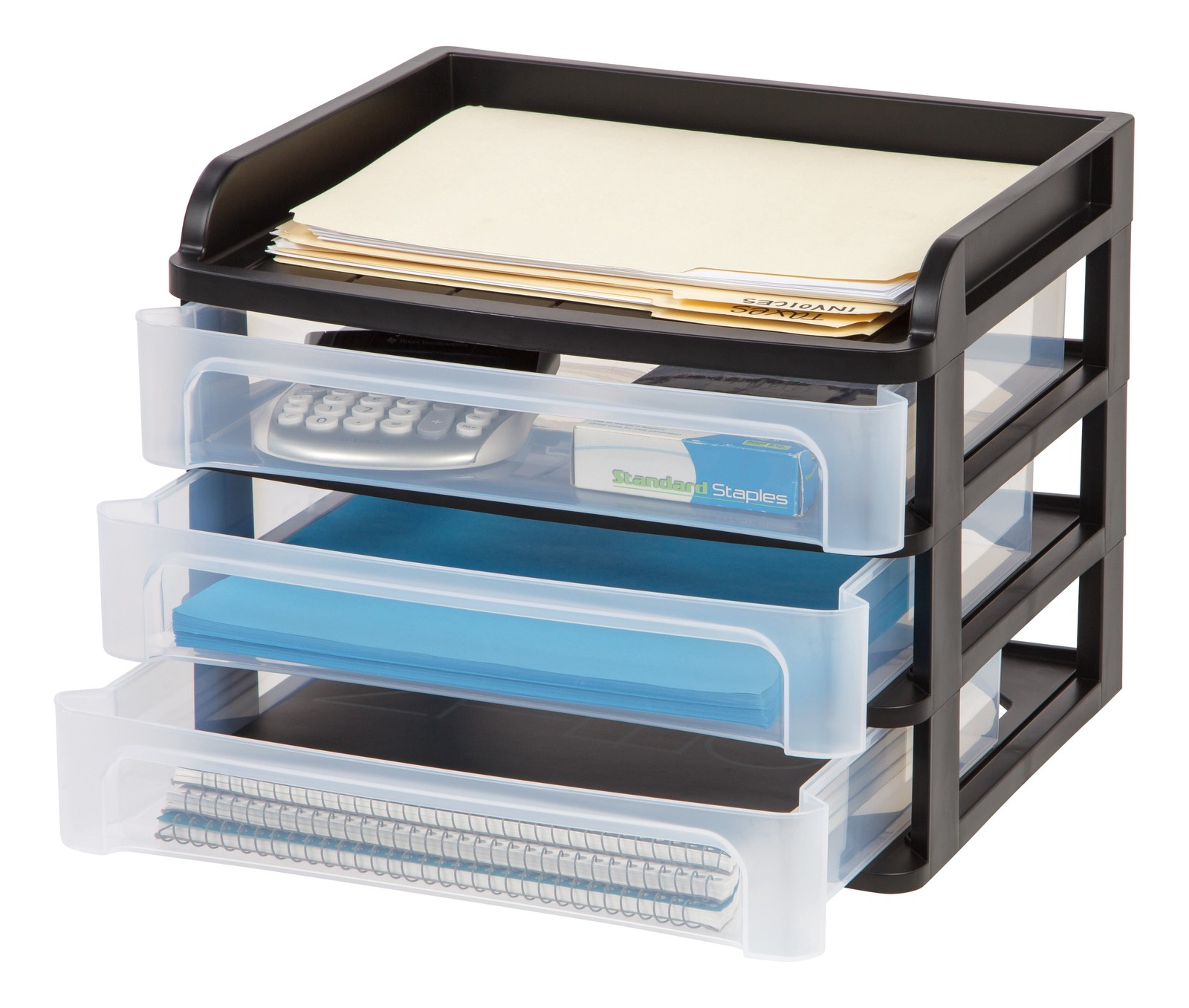 Medium 3-Drawer Desktop Organizer with Open Tray Top, 1 Pack, Plastic Drawer