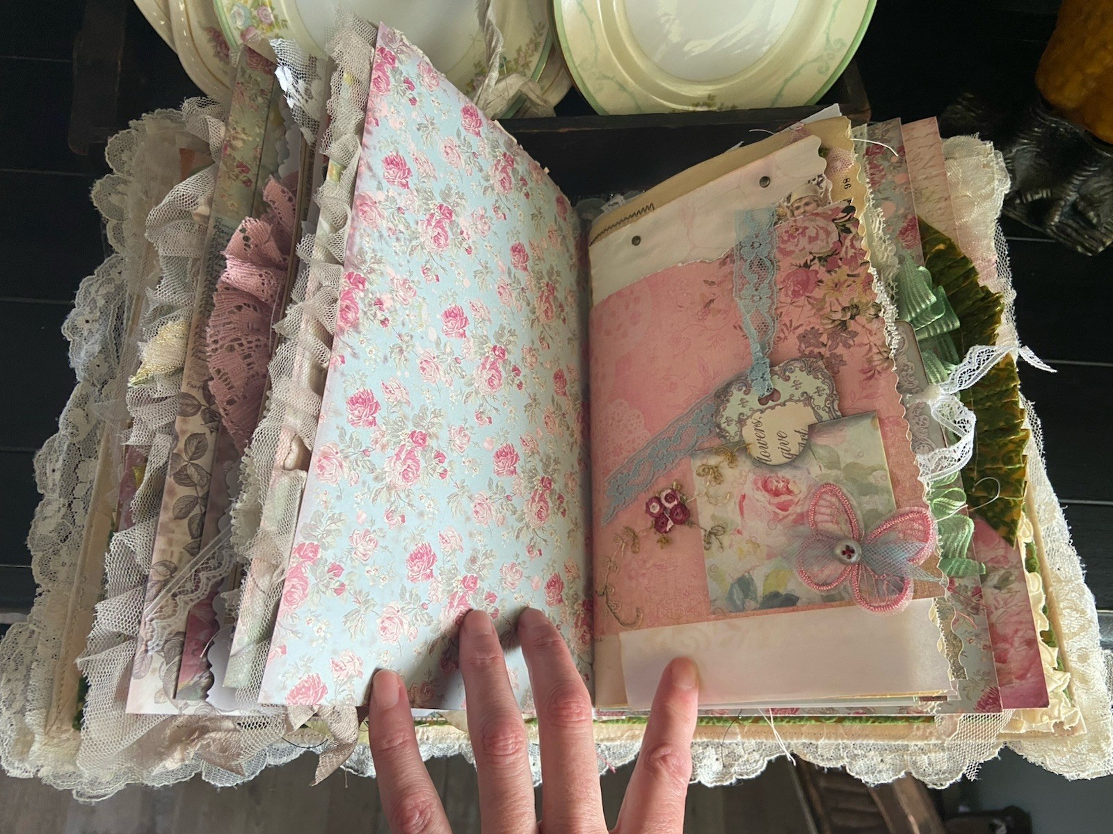 Handmade Lace Prayer book Junk Journal Antique Photo Embellished Chunky/HUGE!!