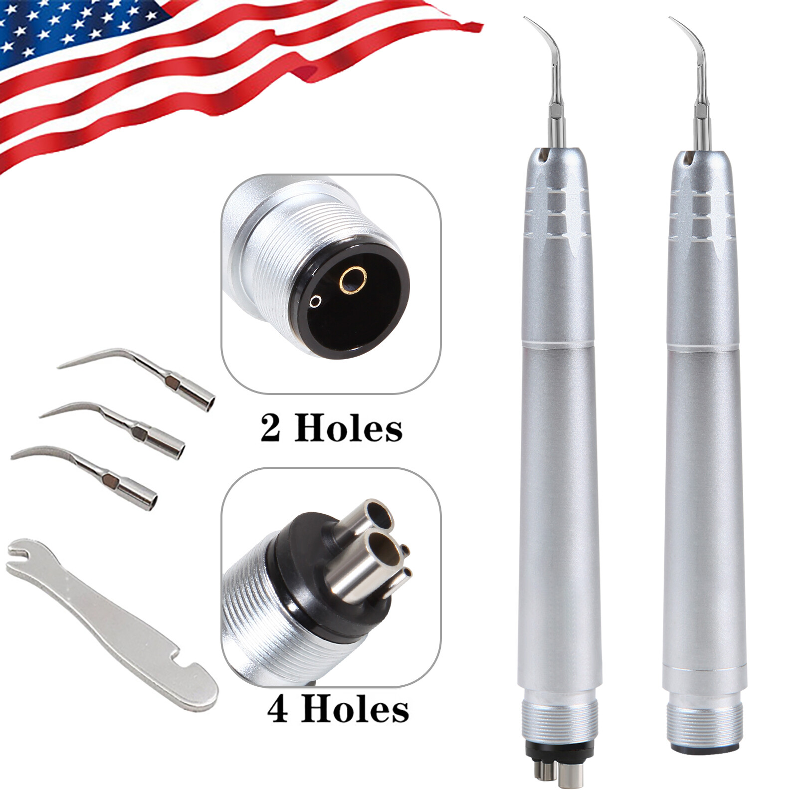 Dental Ultrasonic Air Scaler Handpiece Hygienist 2Hole/4Hole With 3 Tips USA