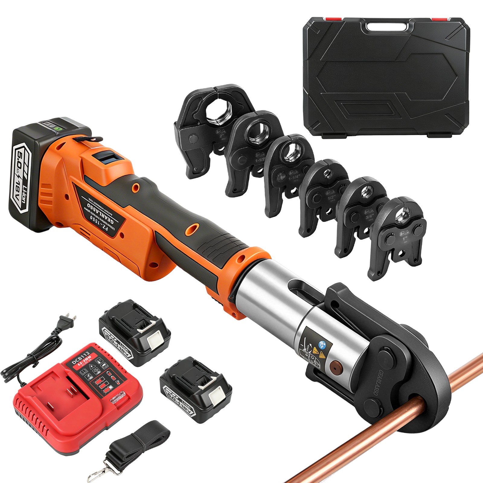 1/2″ -2″ Pro Press Tool Pipe Crimping Kit Press Tool Battery Kit with 6 Jaws NEW