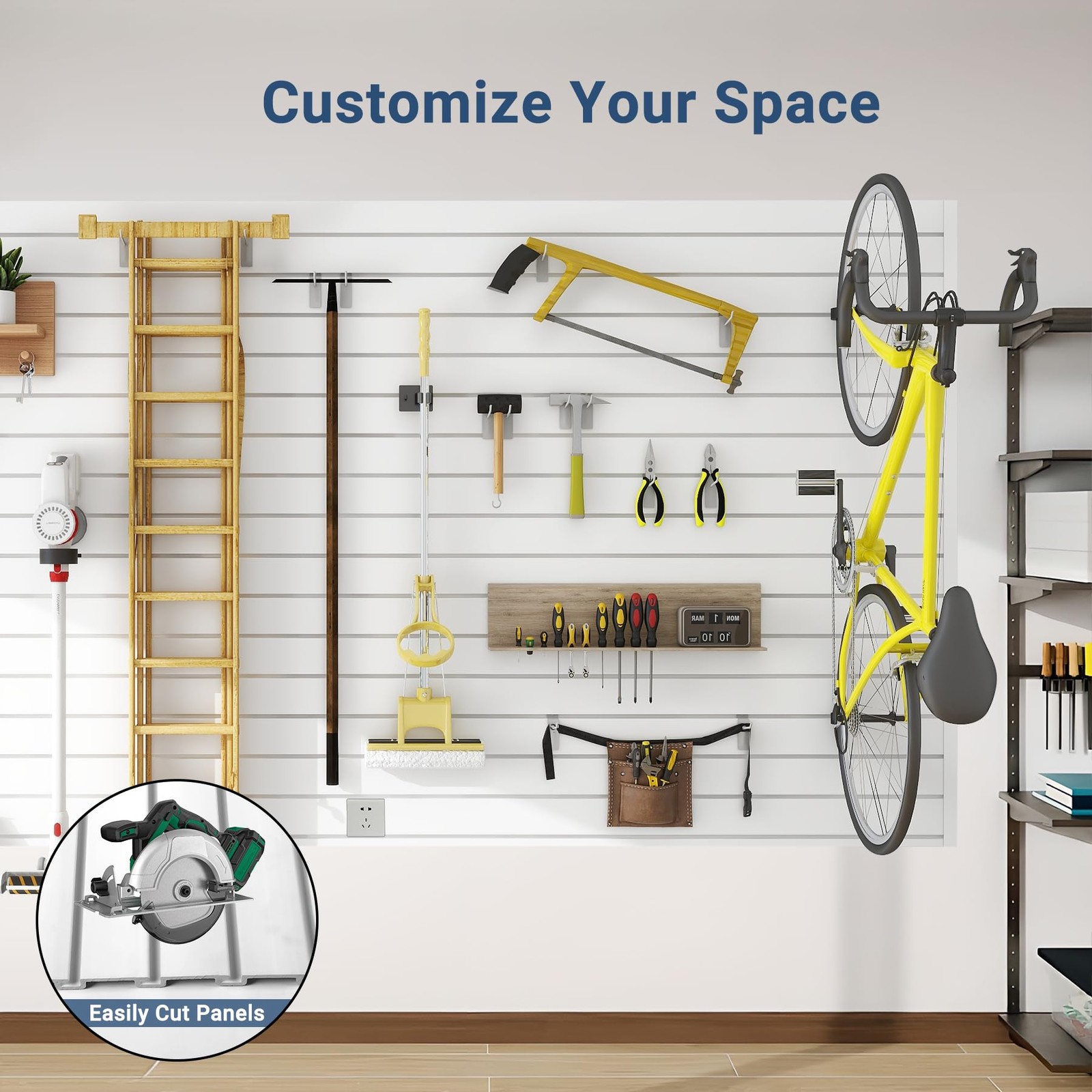 Slatwall Panel 8×4 FT Interlocking PVC Wall Mounted Garage Organizer White