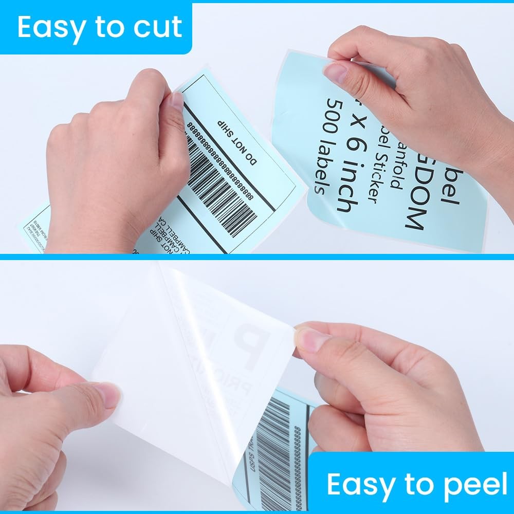 Thermal Label Printer , 4″x 6″ 500-Fanfold Blue Stickers for Polono, Phomemo …