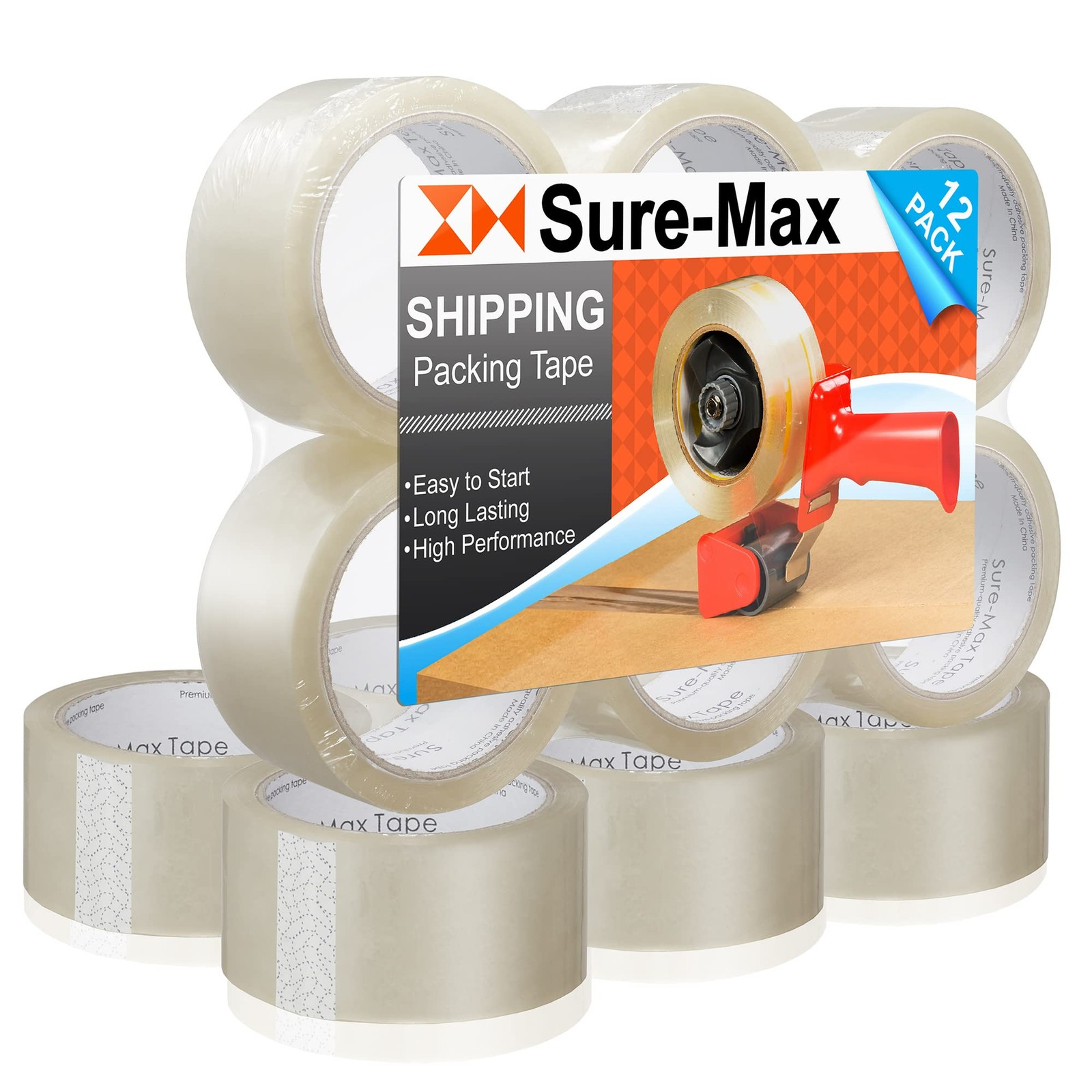 Premium Carton Packing Tape 2.0 mil 165 Feet (55 Yards) – Clear – 12 Rolls