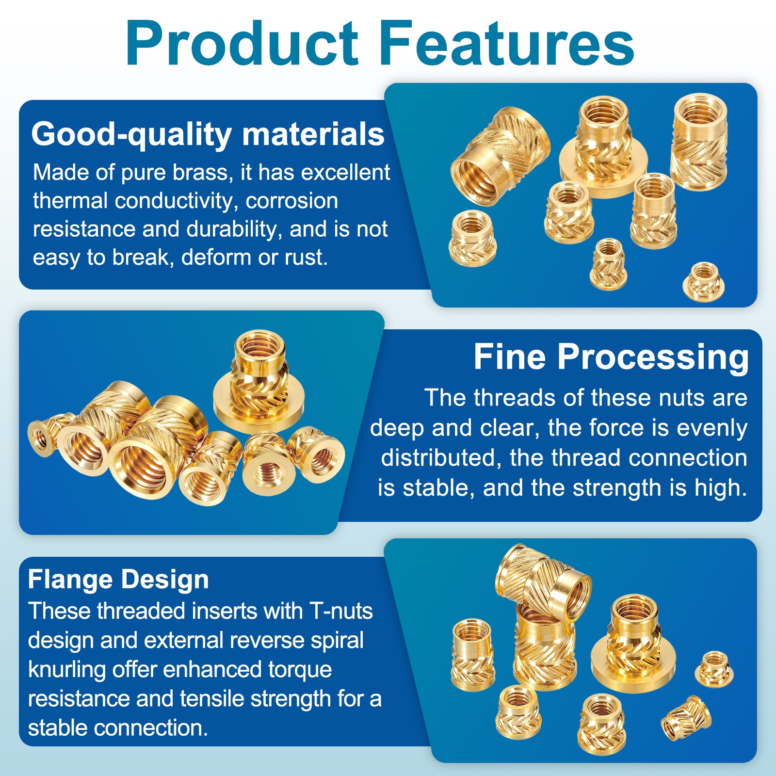 50 Pcs M2 x 3.5mm H x 3.6mm OD Brass Knurled Flange Threaded Inserts