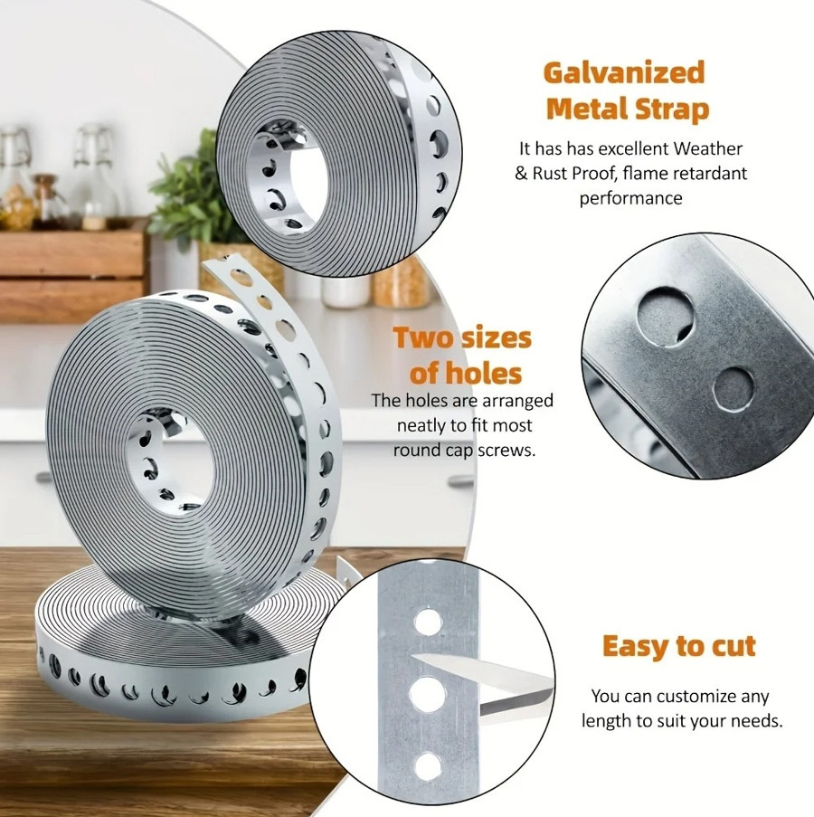 1Pcs Galvanized Steel Mounting Tape Pre-Punched Metal Support Strip – NEW