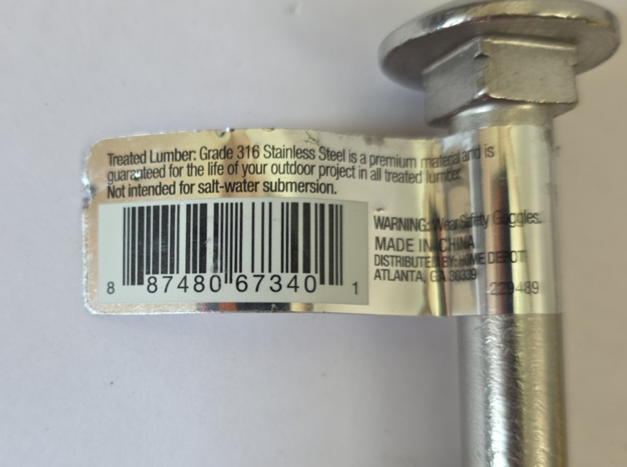 4pk Marine Grade 316 Stainless Steel 1/2-13 X 8 In. Carriage Bolt, Nut & Washer