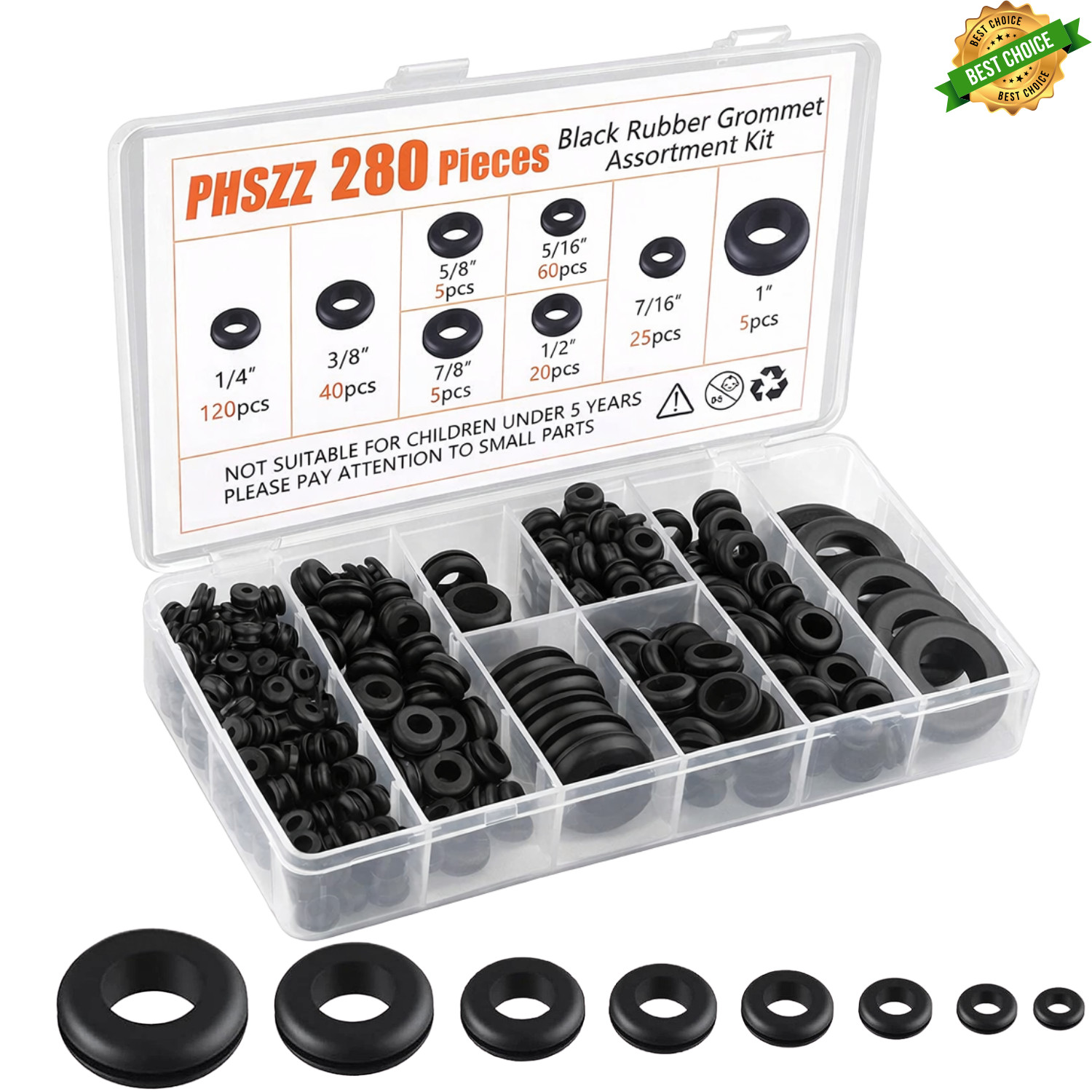 280pcs Rubber Grommets Kit 8 Sizes Wiring Firewall Hole Plugs Auto Repair Set