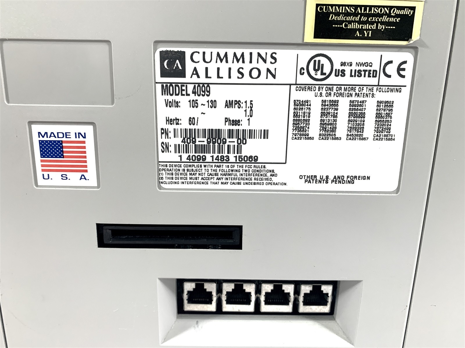 Cummins JetScan 4099 Dual Pocket Currency Counter 409-9909-00 *Counts New Bills*
