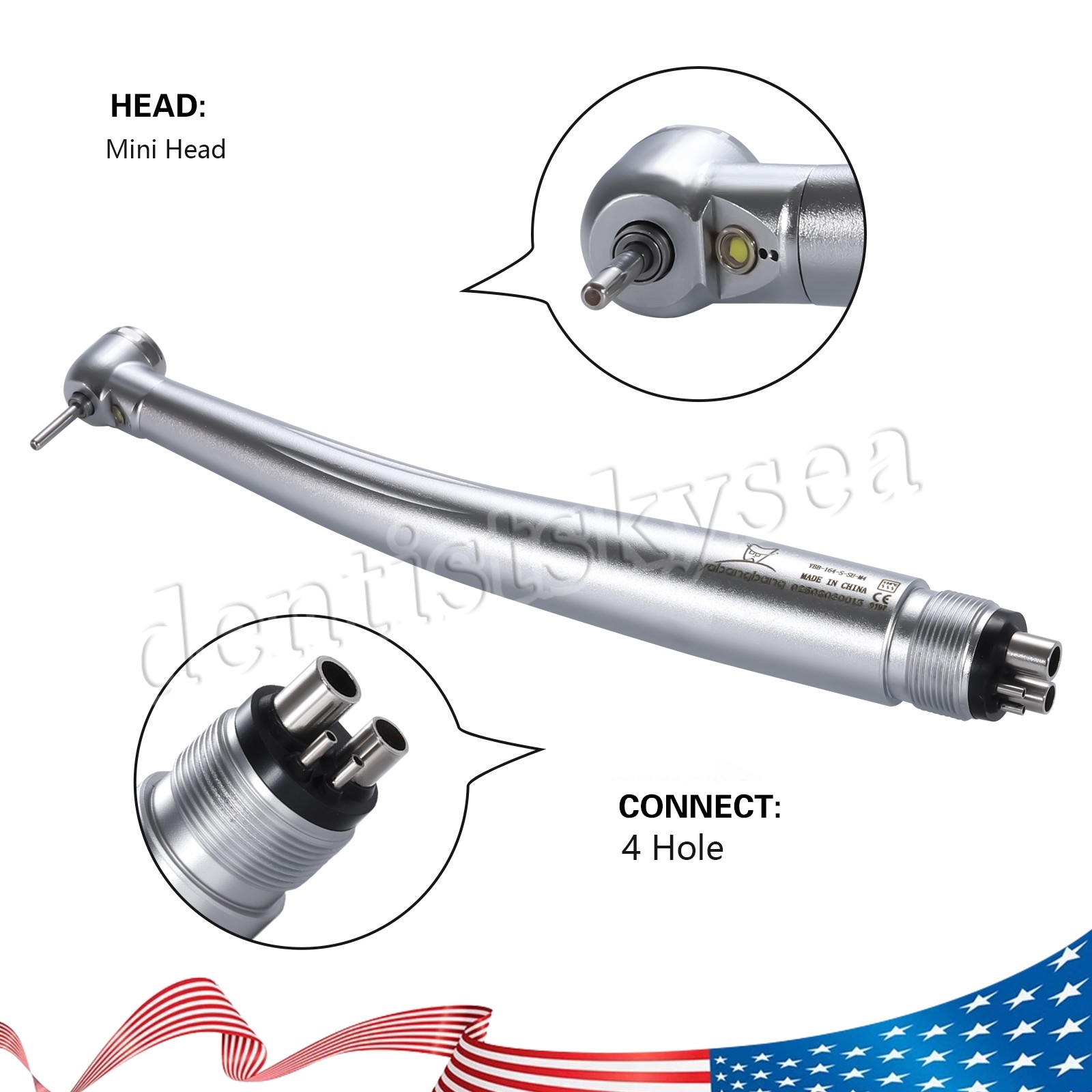 Mini Small Head Dental Fiber Optic LED E-generator Handpiece /High Speed 4Holes