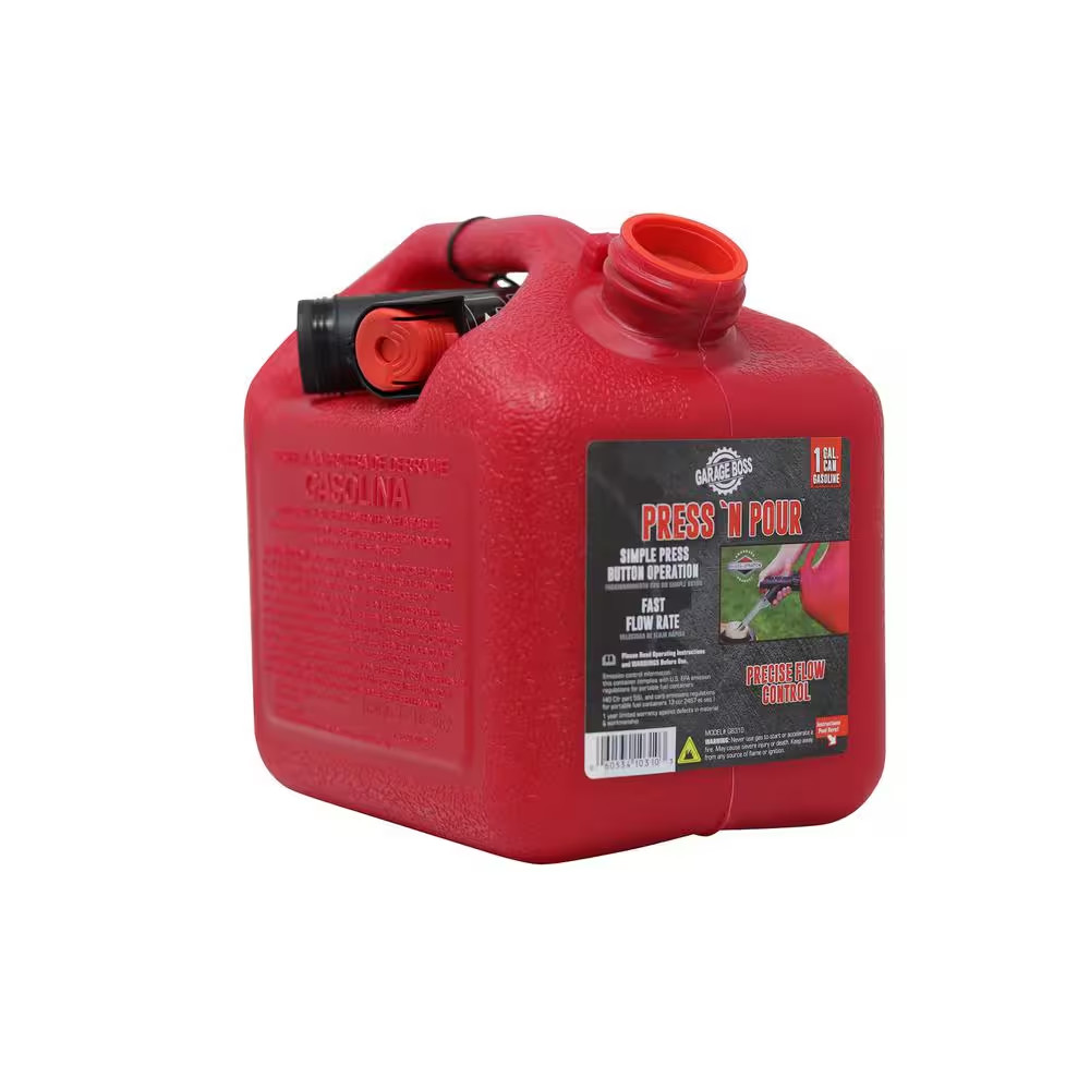 Garage Boss Press N Pour Gas Can 1 Gal Fuel Container Spill Proof EPA Compliant