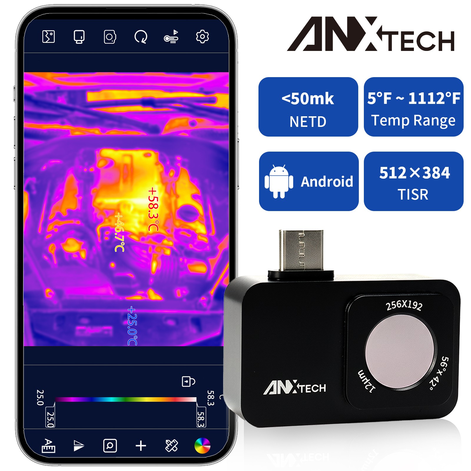 ANXTECH Thermal Camera for Android 512×384 TISR Resolution Infrared Camera
