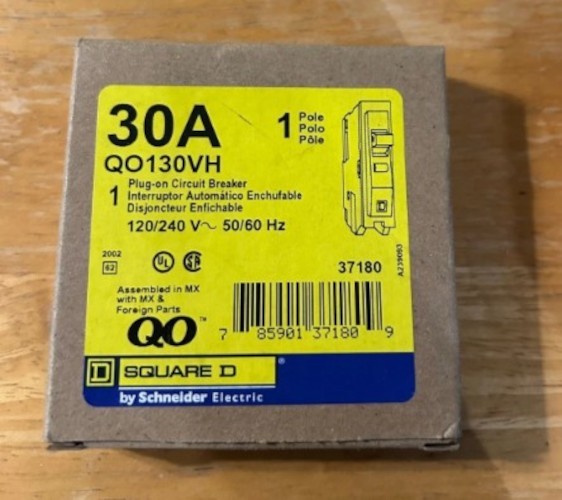 Square D QO130VH Miniature Circuit Breaker 30 A, 1 Pole, 120/240 VAC