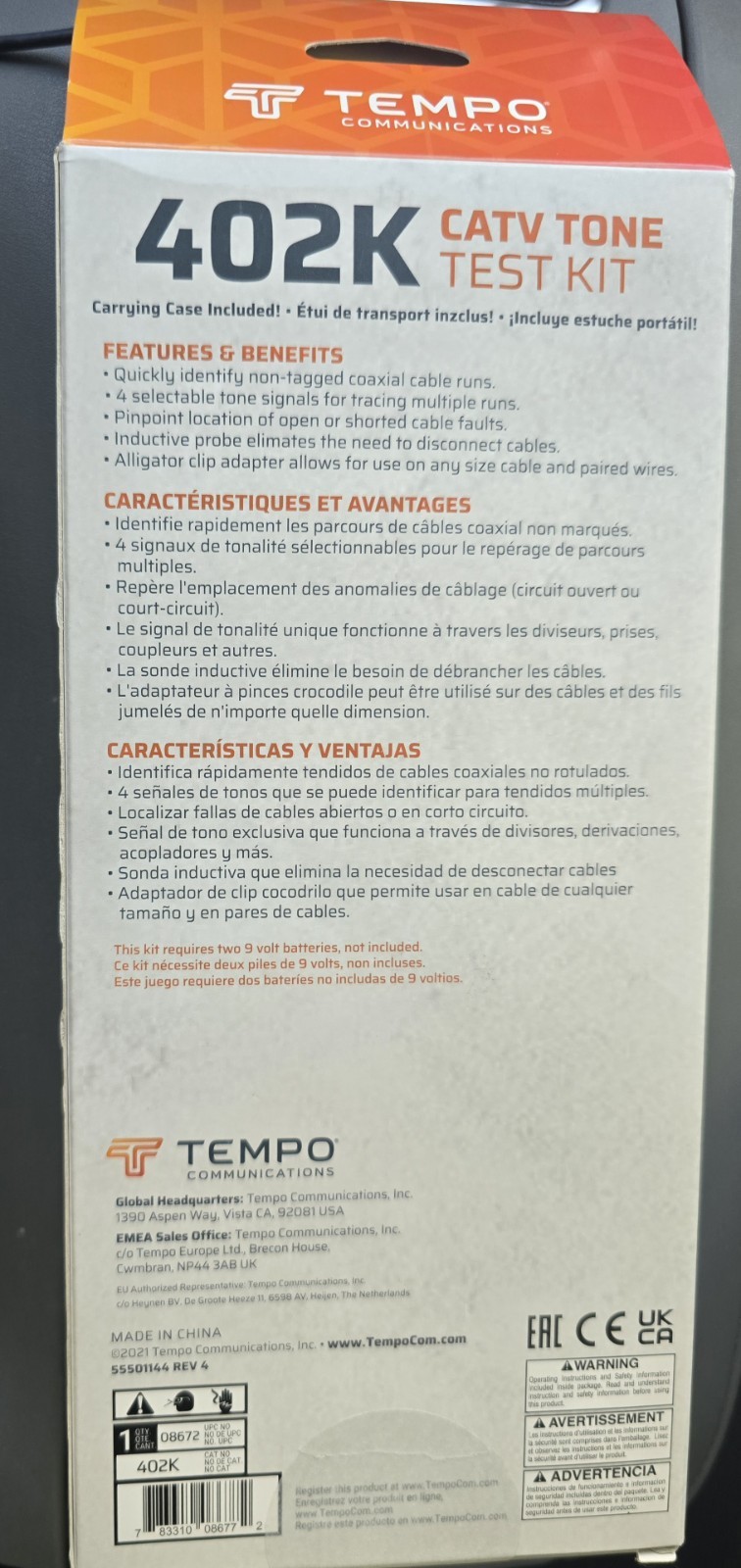 TEMPO Communications 402K CATV Tone Test Kit * Brand New Sealed Box*