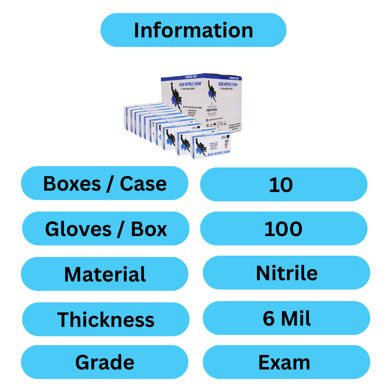 6 Mil 2XL Blue Nitrile Gloves, 1000 Pcs, Disposable, Latex Free, Medical Grade