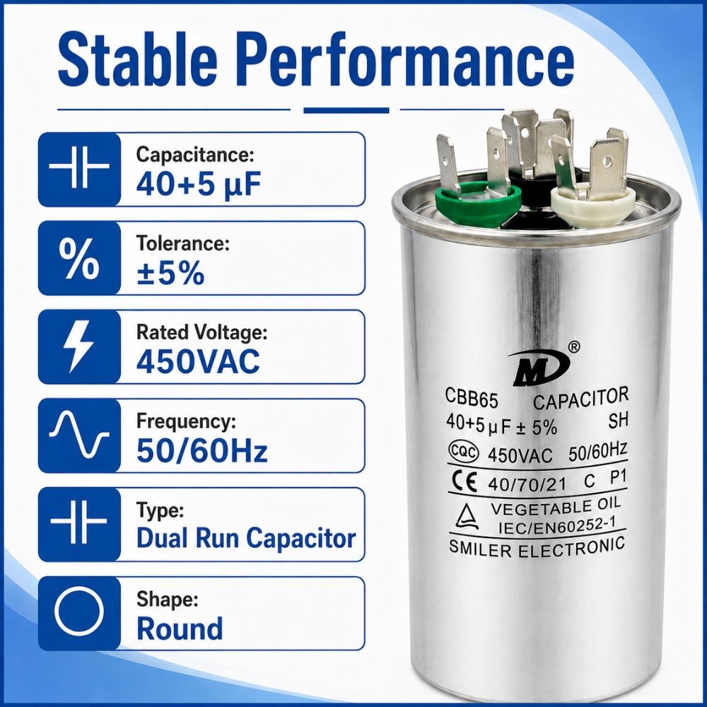 6 Pk – Air Conditioner Capacitor 40+5 uF (MFD) 370 or 440 VAC Dual Run Capacitor
