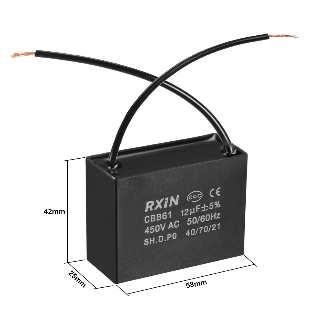 CBB61 Run Capacitor 450V AC 12uF 2 Wire Metallized Polypropylene Film Capacitor