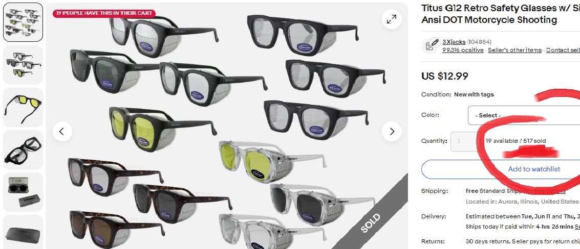 Titus G12 Retro Safety Glasses w/ Side Shields Z87 Ansi DOT Motorcycle Shooting