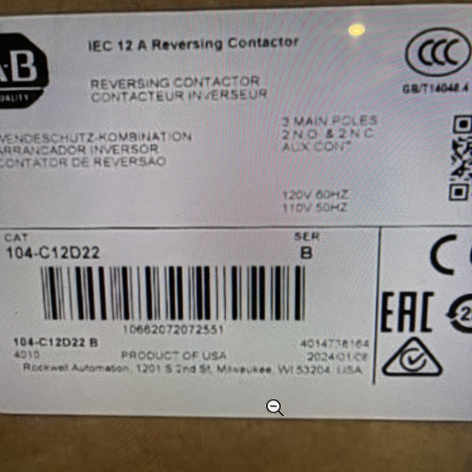 ALLEN BRADLEY REVERSING CONTACTORS. 100-C12D22 120V