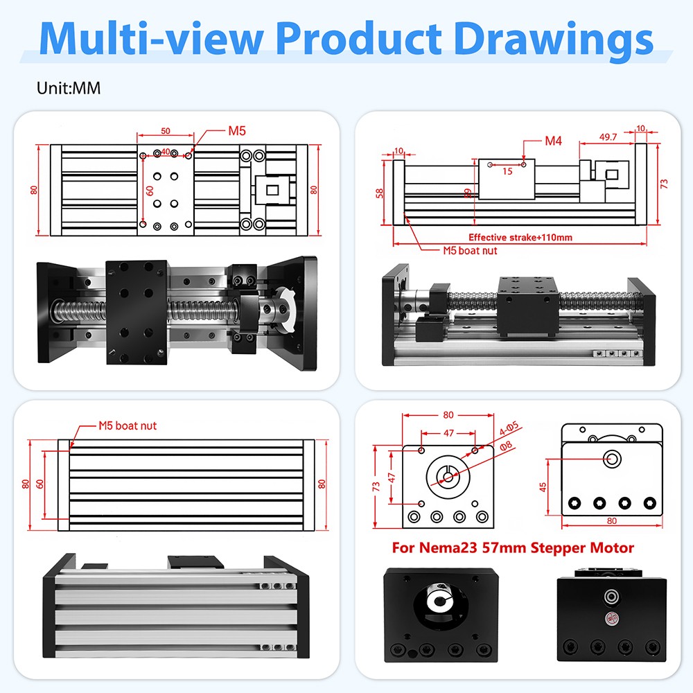 XYZ Ball Screw Slider Linear Modules Motion Table With Motor Kits for cnc router