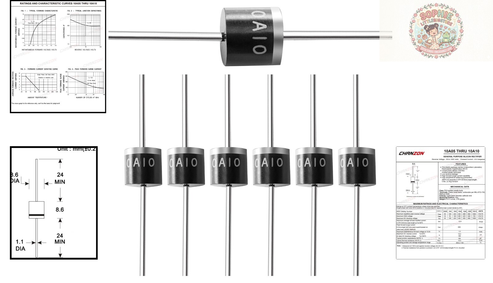 10A10 Diodes 20 Pcs Pack – 10A Forward Current & Low Leakage for Electronics