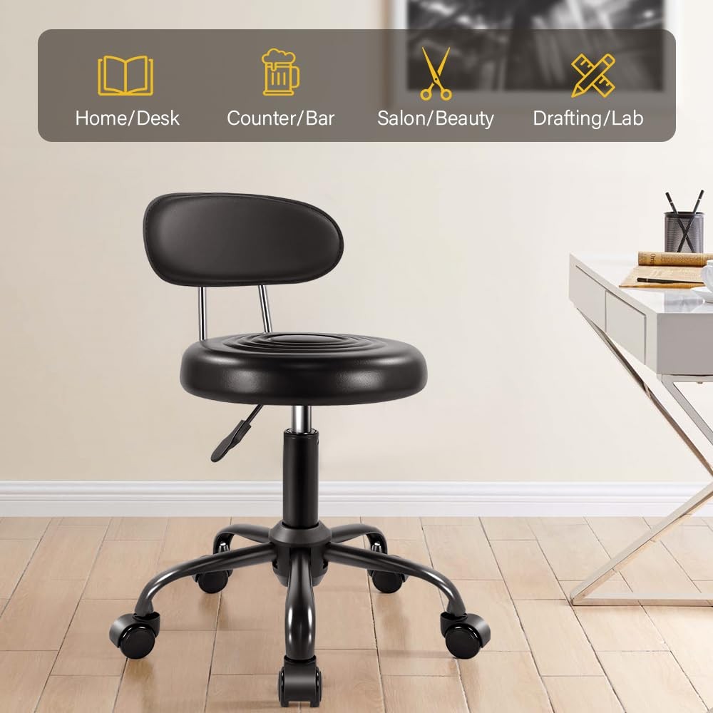Adjustable Height Rolling Office Chair with Back Swivel Wheels Ergonomic Stool