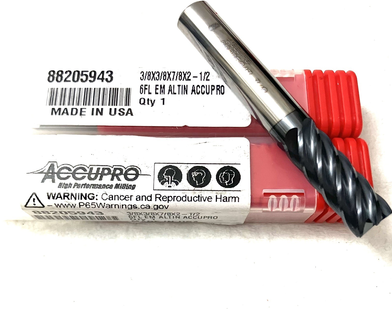 Accupro 3/8″ 6FL Square End Mill Solid Carbide AlTiN 7/8″LOC 88205943 NEW
