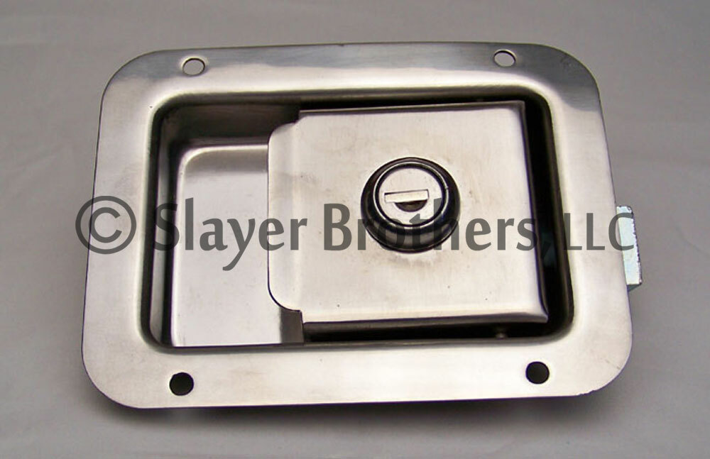 Custom Polished Stainless Steel Paddle Handle Door Latch + Latch Strike Plate