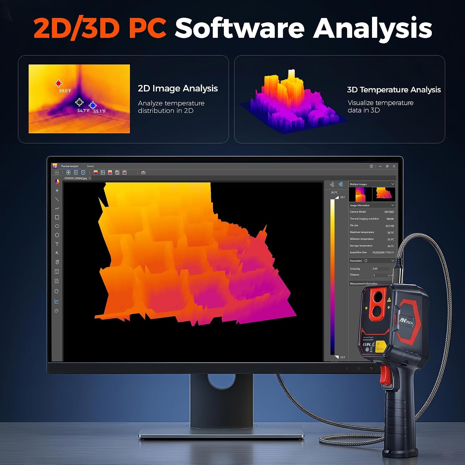 ANXTECH Thermal Camera -4°F~1022°F 2.8″ LCD 192×192 TISR 25Hz IR Imaging