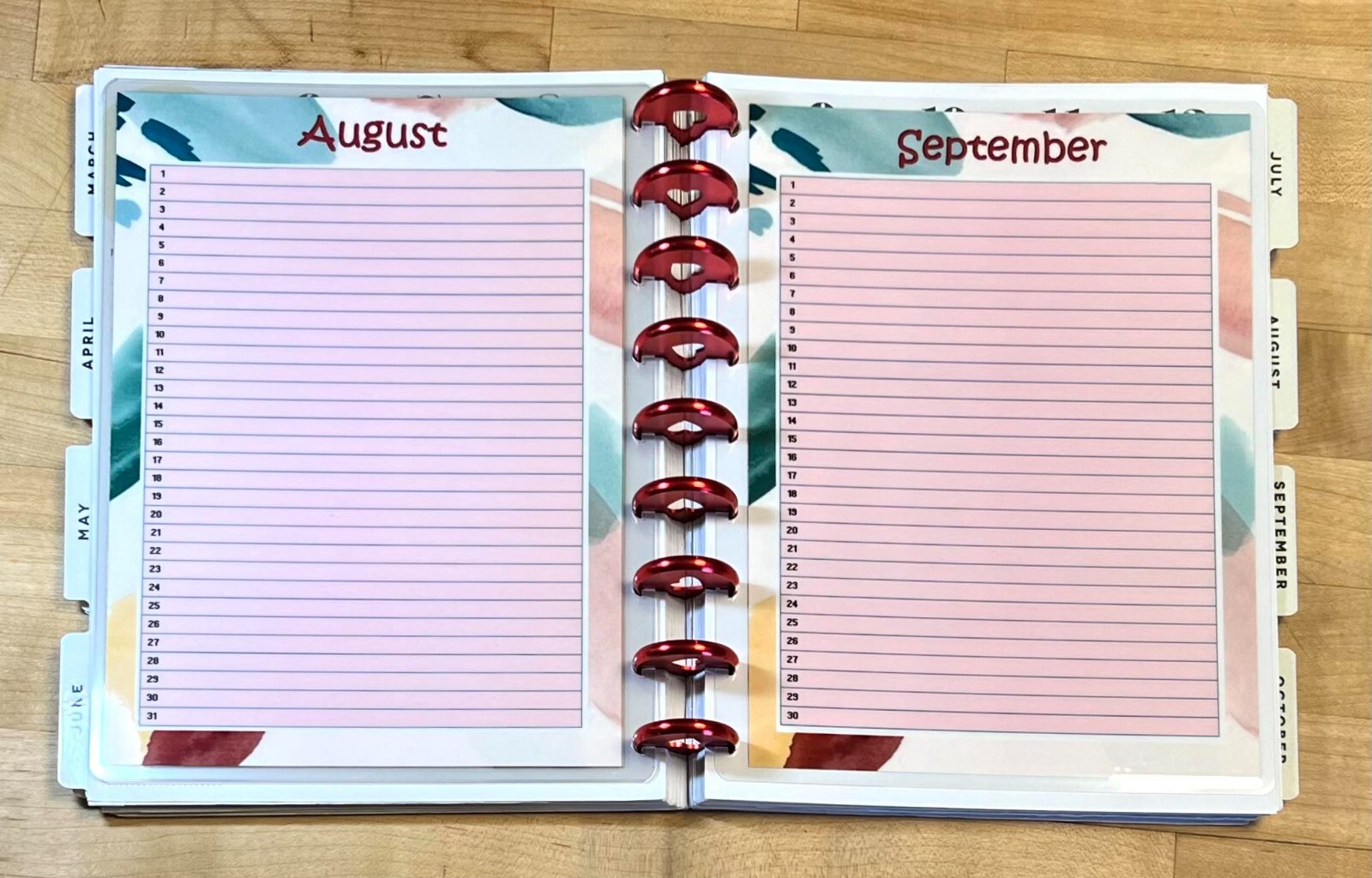Set of 6 (Six) Month at a Glance Dashboard Inserts for use with Happy Planner-