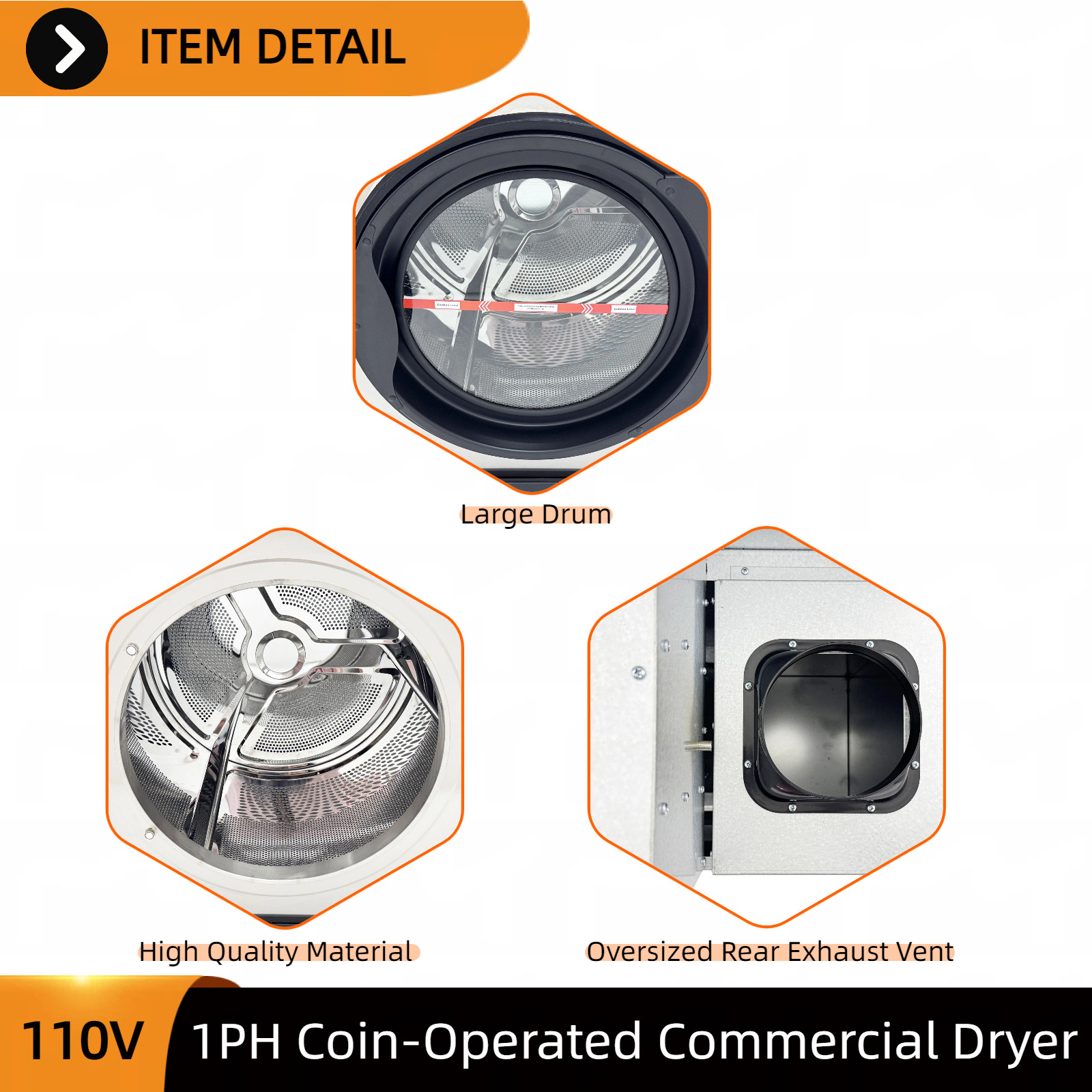 Commercial Gas Dryer 16kg Coin-Operated Laundromat & Industrial Use 110V 1-PH