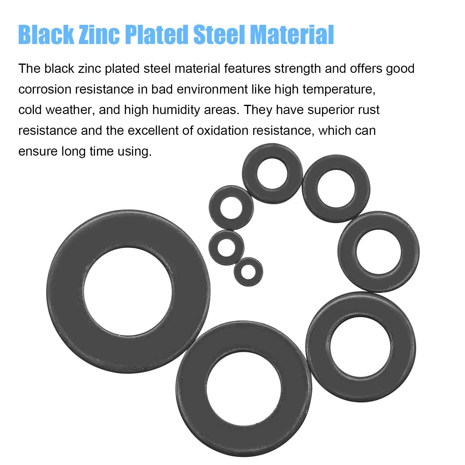 700 Pieces 9 Sizes Black Zinc Plated Steel Flat Washers Assortment Kit (M2 M2.5