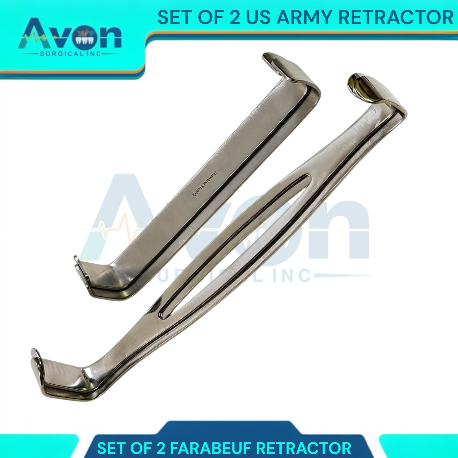 Set of 4pcs Spreaders 6″ Farabeuf Retractors & 8.5″ US Army Navy Retractors