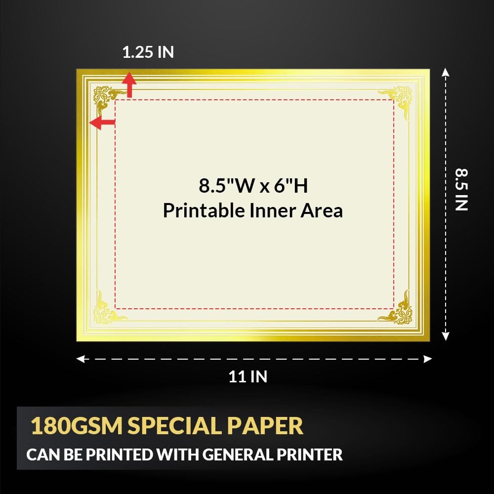 50 Sheets Certificate Papers – Blank Gold Foil Border, Letter Size 8.5×11 for…