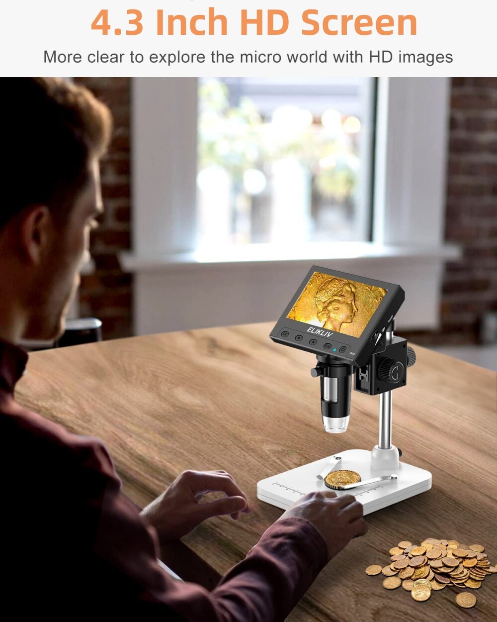 Elikliv 4.3″ Coin LCD Digital 1000x Magnifier w/8 Adjustable LED Lights Used