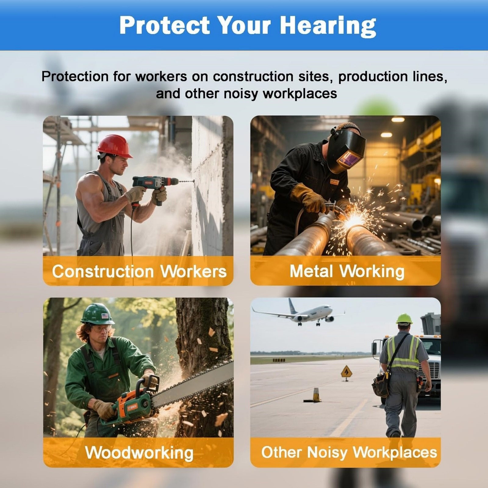 2-Set Blue Bluetooth Ear Plugs, Noise-Isolating for Work & Hearing Protection