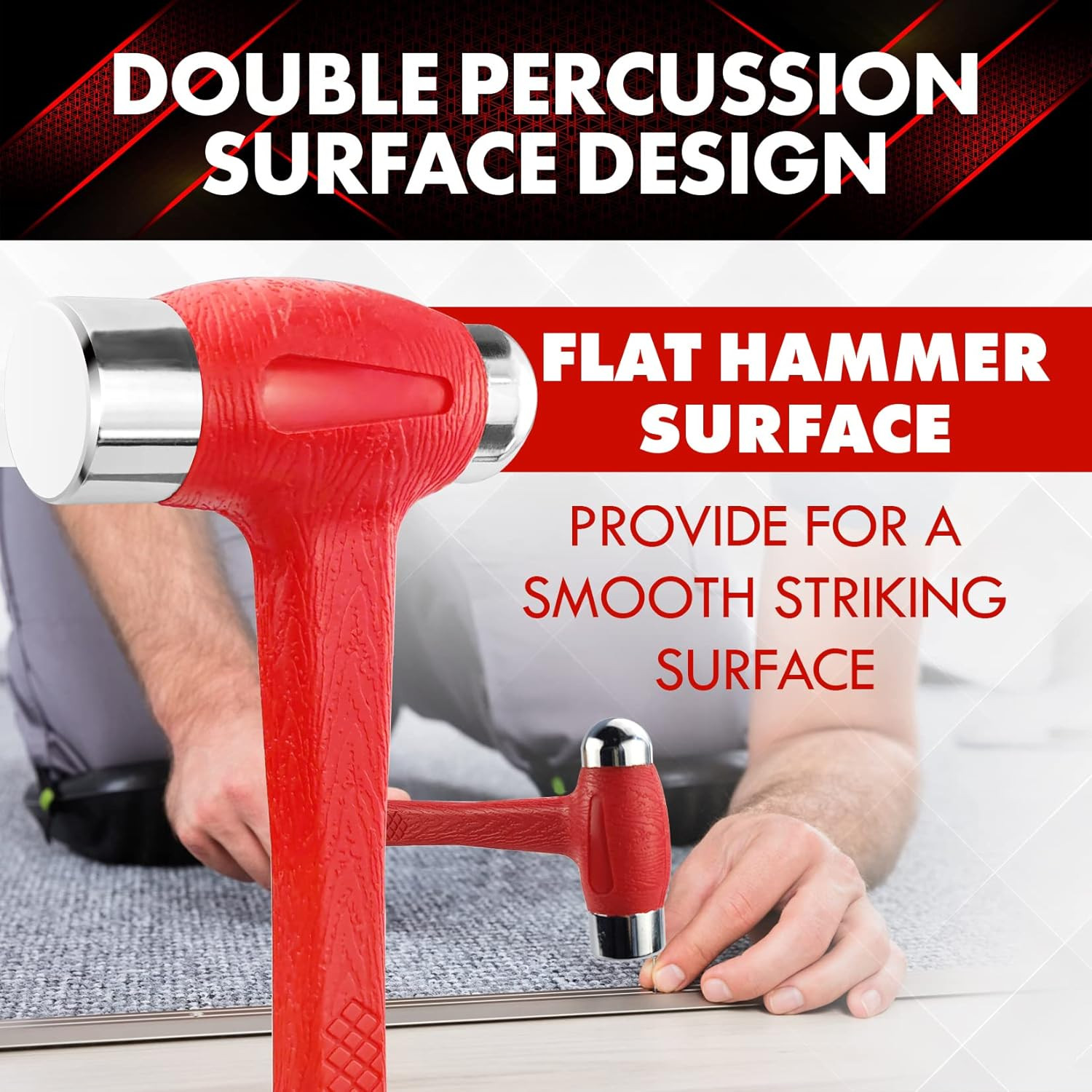 24 oz Dead Blow Hammer Dual Head Ball Peen Blow Striking Flat Pein Non-Slip Hand