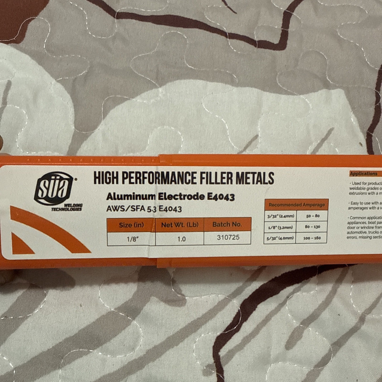 SUA E4043 Aluminum Welding Electrodes 1/8” 1 lb Approx 32 Rods AWS/SFA 5.3