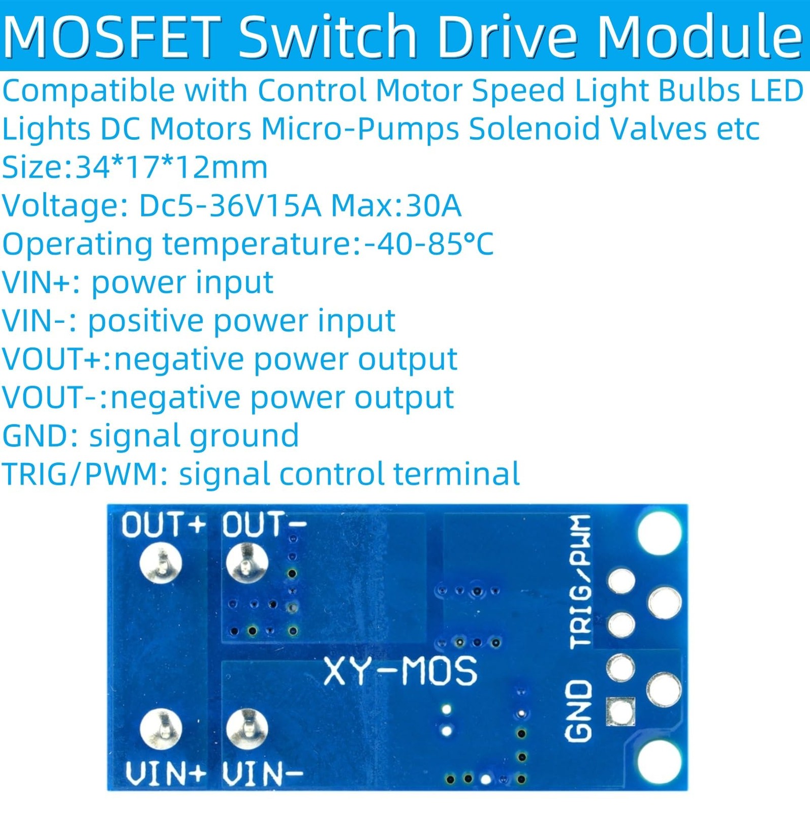 MTDELE 6Pcs MOSFET Switch Drive Module DC 5V-36V 15A(Max 30A) 400W Dual black