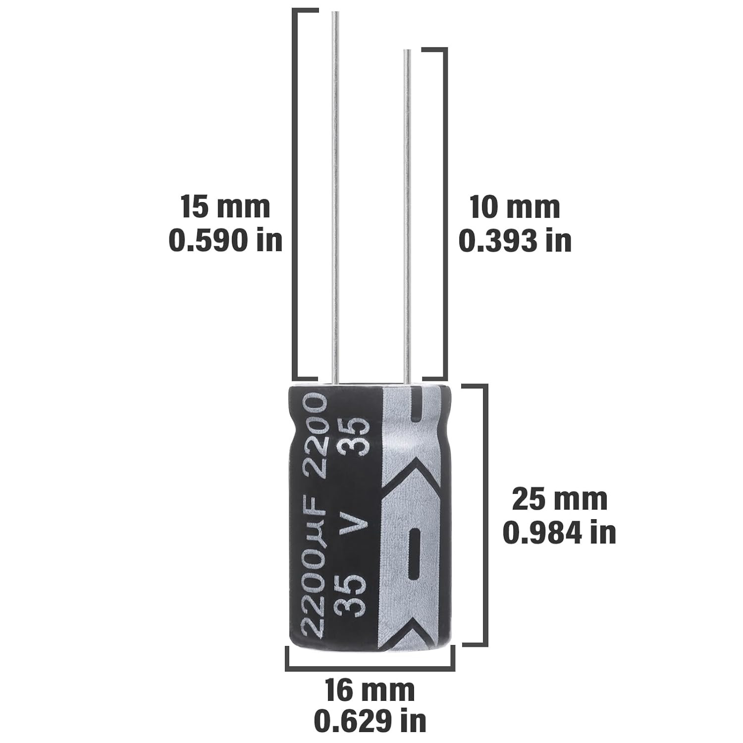 2200uF 35V 16x25mm Electrolytic Capacitor 2200 UF MFD 35 Volt 0.63×0.98in…