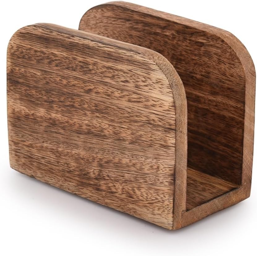 Burning Finish Mango Wood Napkin Holders For Kitchen Upright Paper Napkin Sto…
