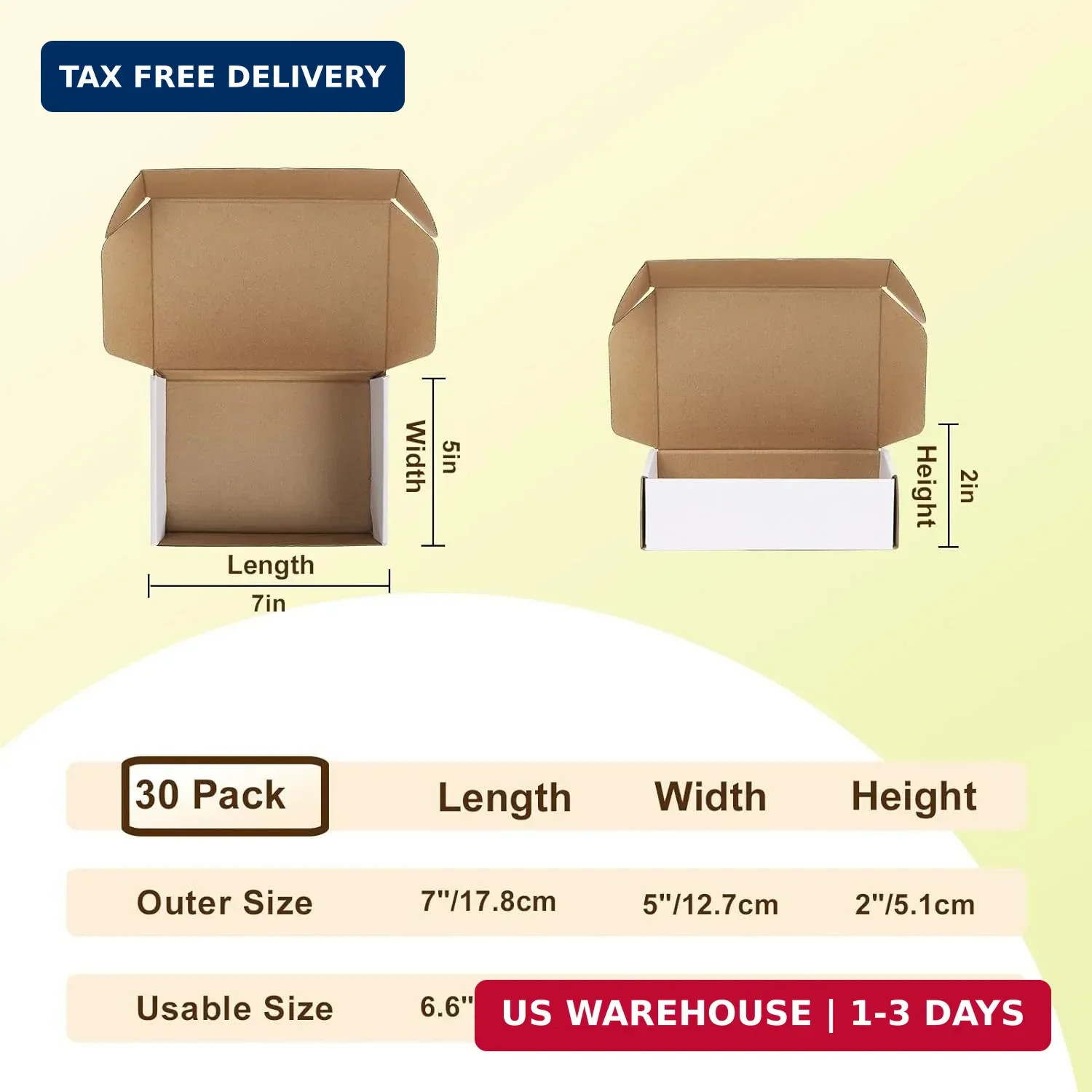 WIFTREY 7X5X2 Shipping Boxes Set of 30, 7X5X2 White Corrugated Cardboard Box for