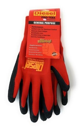12 Pair Diesel Safety Gloves Latex or Nitrile Coated Grip Cut Resistant Gloves