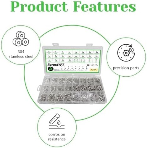 1240Pcs 304 Stainless Steel Metric Micro Screws Nuts Assortment, M1 M1.2 M1.4…
