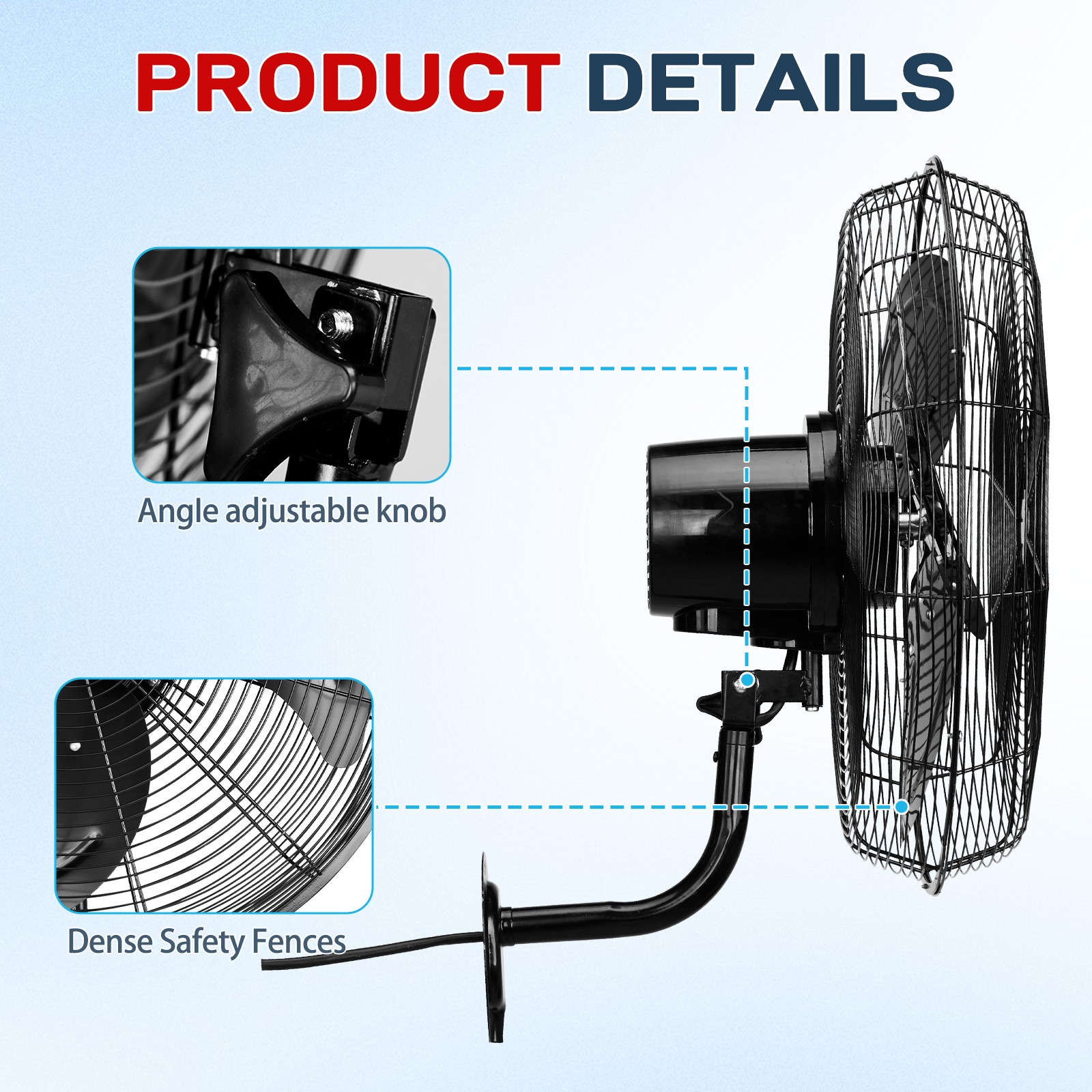 18» Industrial Wall Mount Fan Oscillating, 3-Speeds High Velocity Max. 4592 CFM