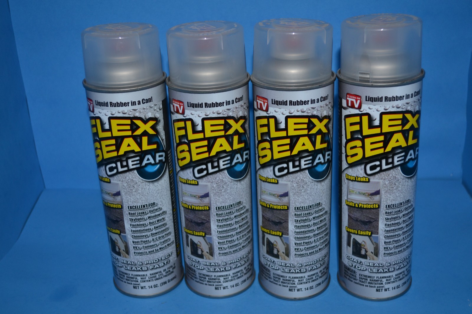 (4) Flex Seal Clear Spray, Rubber Sealant Coating Waterproof Repair 14 oz Each