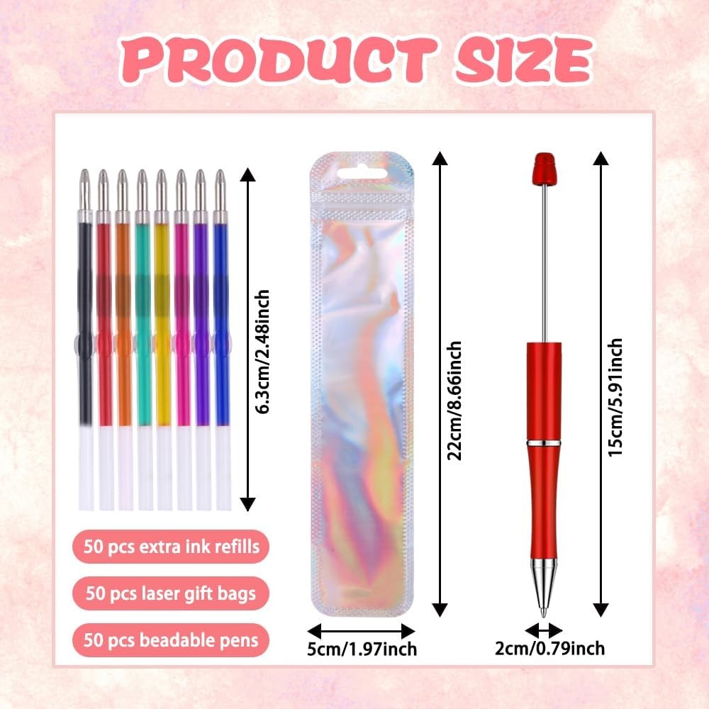 Vellibring 150 Pcs DIY Beadable Pen Kit Multicolor Bulk Ballpoint DIY Craftin…