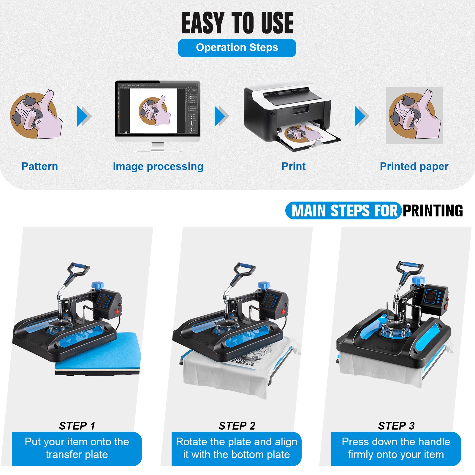 8 in 1 Heat Press Machine 15″x12″ Sublimation Printing For T-Shirt Mug Hat Plate
